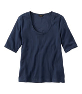 L.L.Bean Outlet | Women's Signature Premium Essential Pointelle Tee, Elbow-Sleeve Scoopneck