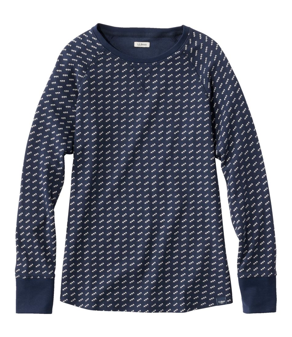 L.L.Bean Sale | Women's Unshrinkable Mini-Waffle Tee, Long-Sleeve Crewneck Stripe