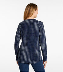 L.L.Bean Sale | Women's Unshrinkable Mini-Waffle Tee, Long-Sleeve Crewneck Stripe