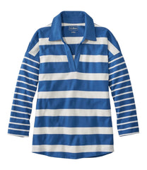 L.L.Bean Outlet | Women's Heritage Mariner Top, Splitneck Polo Three-Quarter-Sleeve, Block Stripe