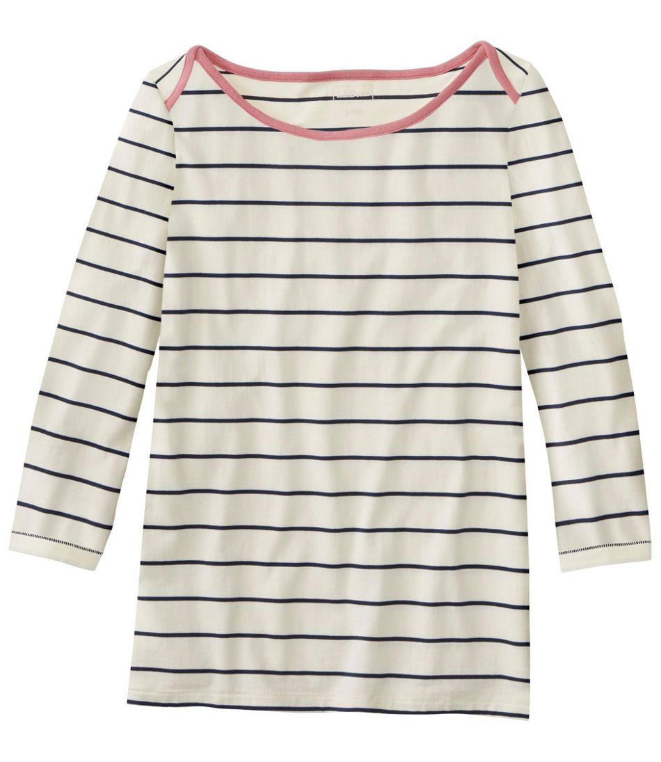 L.L.Bean US | Women's Soft Stretch Supima-Blend Tee, Three-Quarter-Sleeve Boatneck Stripe