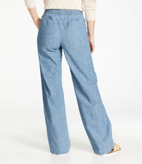 L.L.Bean | Women's Lakewashed Pull-On Chinos, Mid-Rise Wide-Leg Chambray