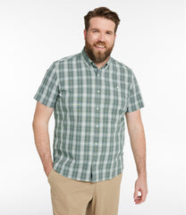 L.L.Bean On Sale | Men's Comfort Stretch® Chambray Shirt, Slightly Fitted Untucked Fit, Short-Sleeve, Plaid