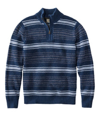 L.L.Bean Online | Men's Organic Cotton Waffle Sweater, Quarter Zip, Stripe