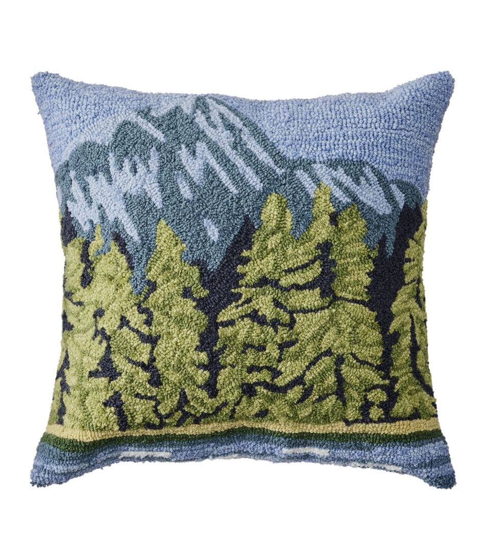 L.L.Bean Sale | Indoor/Outdoor Hooked Pillow, Lakeside Mountain Scene