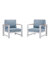 L.L.Bean On Sale | White Aluminum Deep Seating Armchair with Blue Cushions, Set of Two