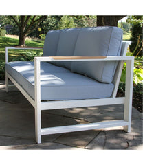 L.L.Bean Outlet | White Aluminum Deep Seating Sofa with Blue Cushions