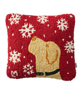 L.L.Bean Sale | Wool Hooked Throw Pillow, Snowflake Yellow Lab, 14" x 14"