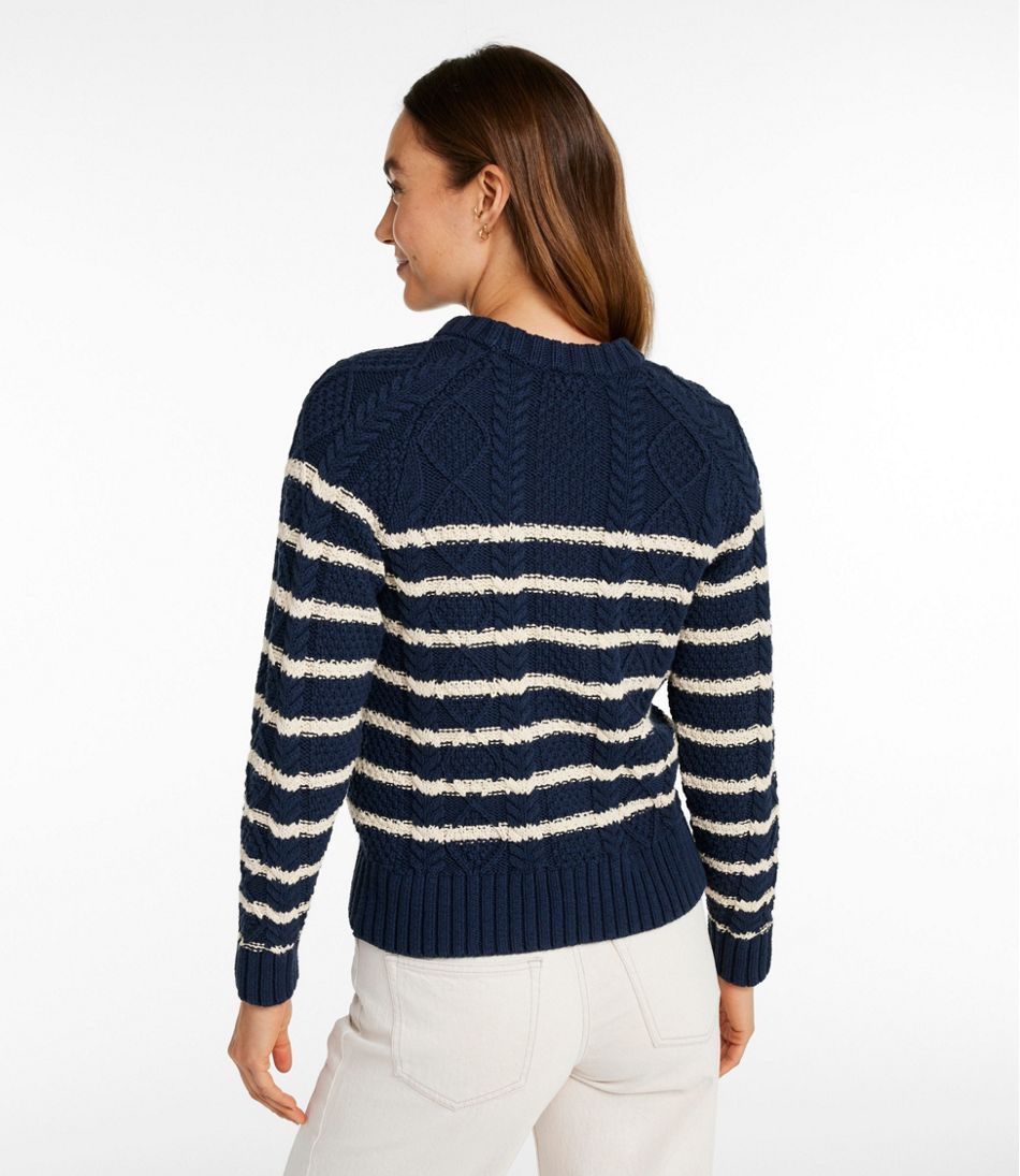 L.L.Bean Online | Women's Signature Cotton Fisherman Sweater, Crewneck Stripe