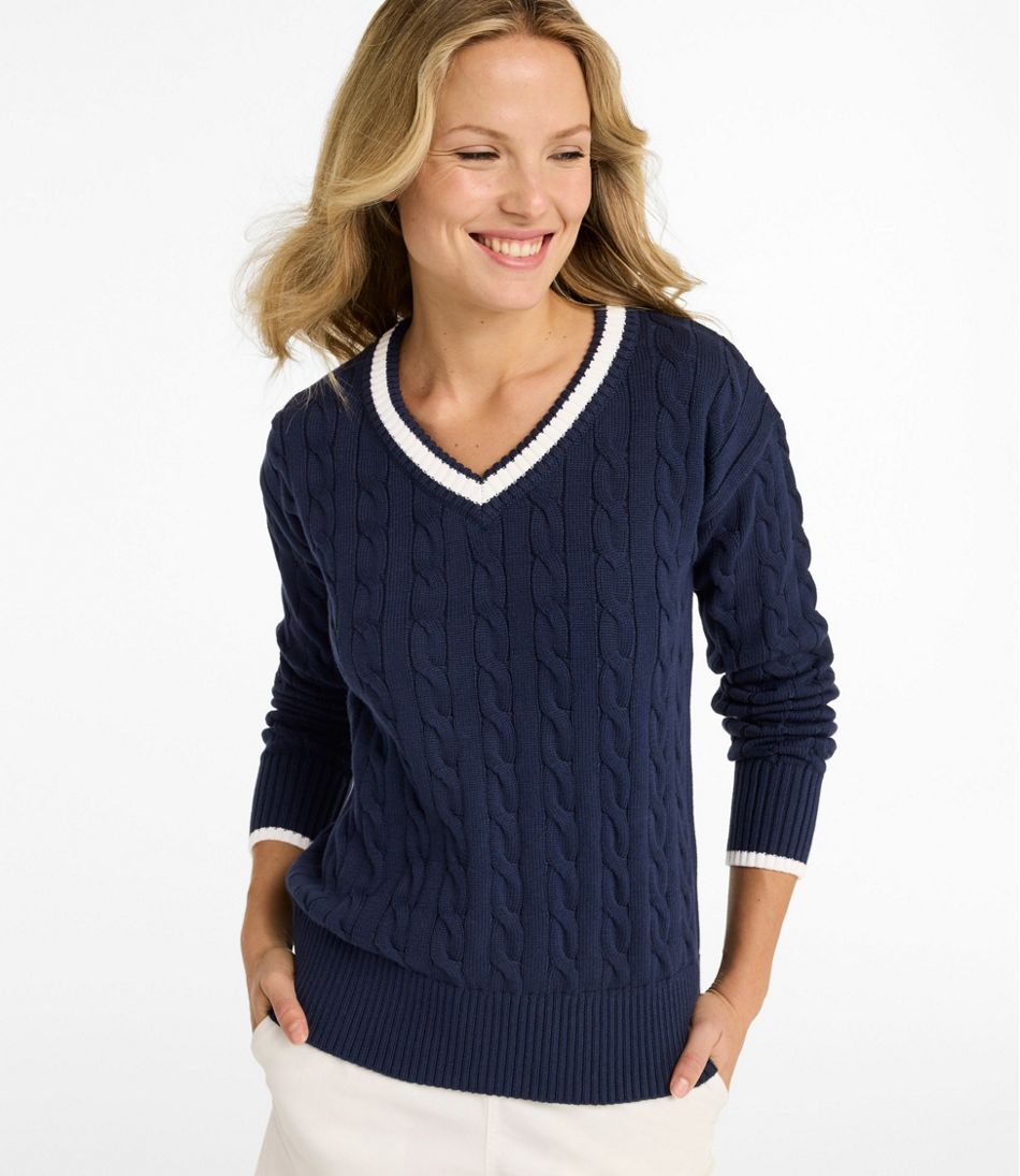 L.L.Bean New | Women's The Original Double L® Sweater, Cable V-Neck
