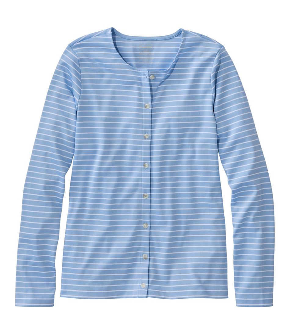 L.L.Bean Discount | Women's Pima Cotton Tee, Long-Sleeve Crewneck Cardigan Stripe
