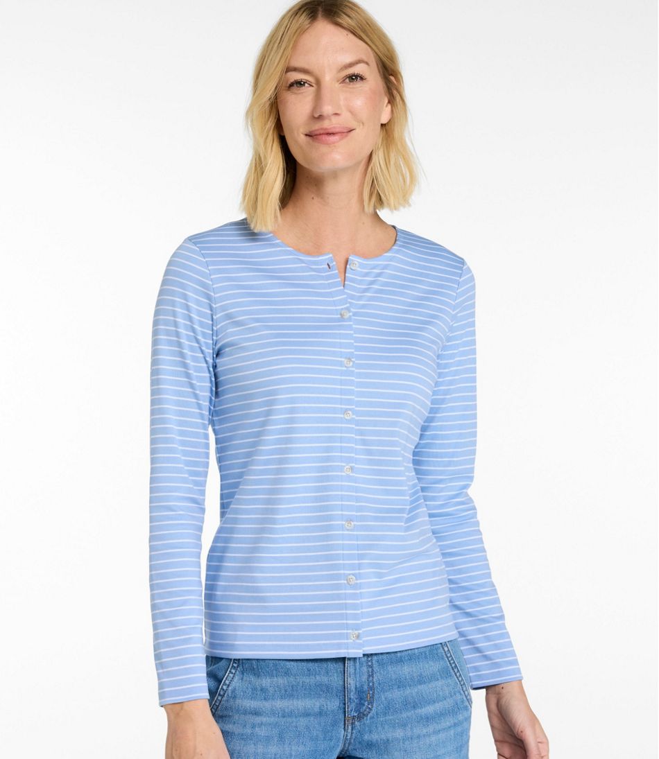 L.L.Bean Discount | Women's Pima Cotton Tee, Long-Sleeve Crewneck Cardigan Stripe