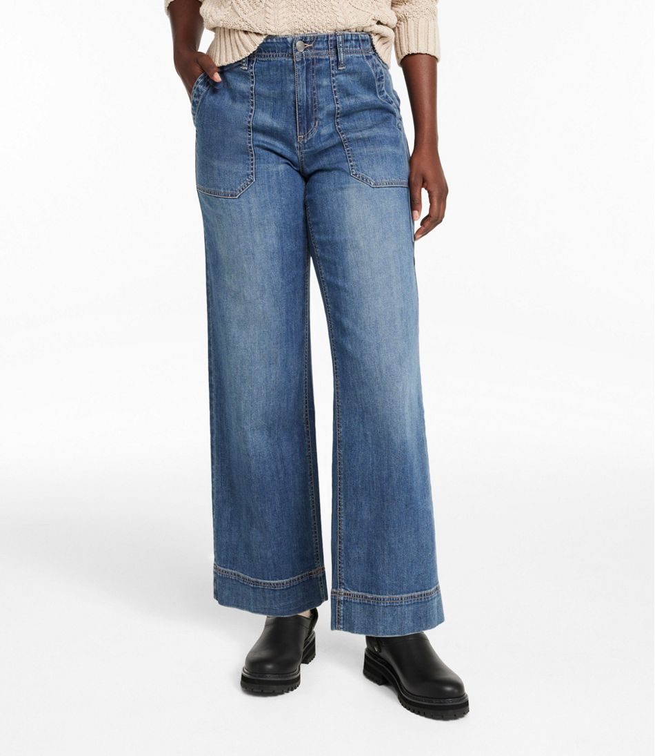 L.L.Bean New | Women's Signature Utility Jeans, Mid-Rise Wide-Leg Ankle