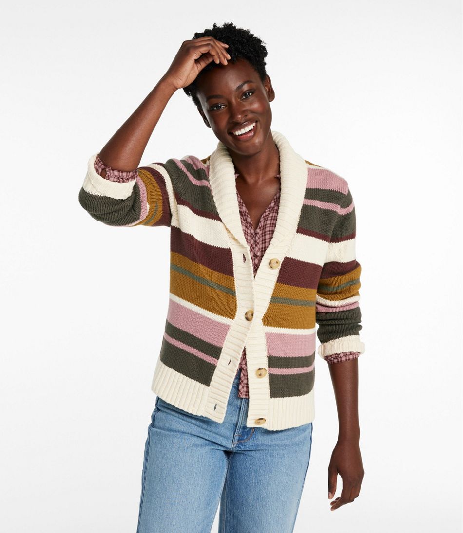 L.L.Bean Discount | Women's Signature Original Cotton Sweater, Shawl Cardigan Stripe