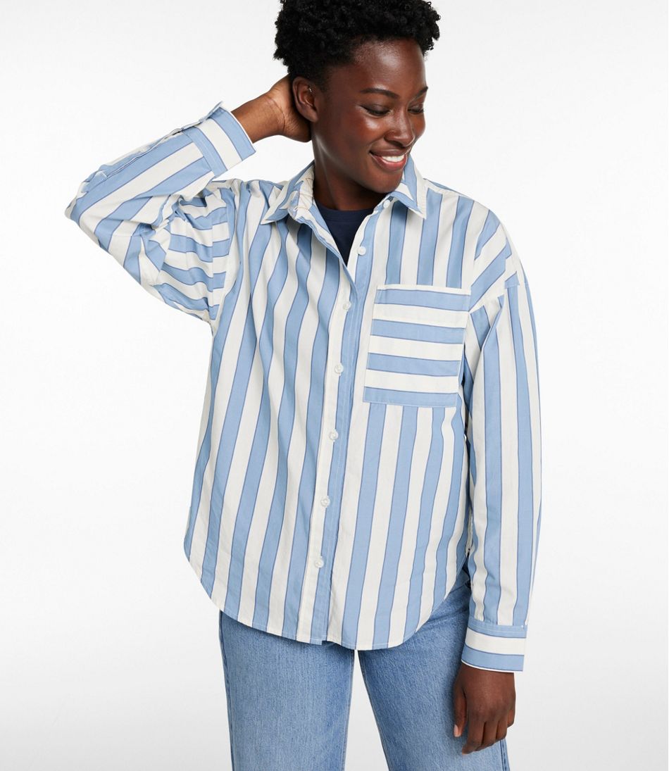 L.L.Bean For Sale | Women's Signature Premium Essential Poplin Shirt, Long-Sleeve Novelty Stripe