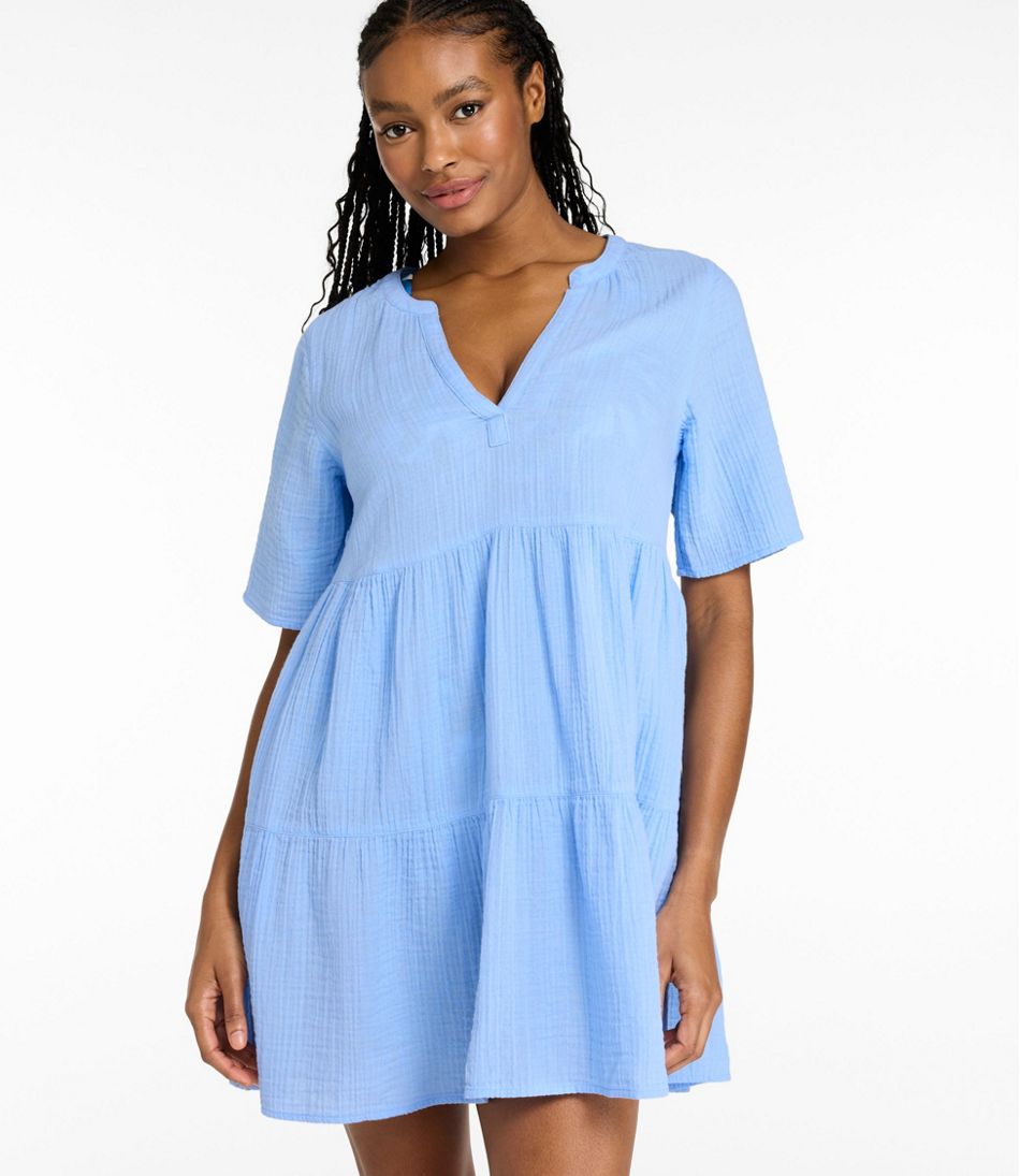 L.L.Bean US | Women's Cloud Gauze Cover-Up Tiered Dress, Print