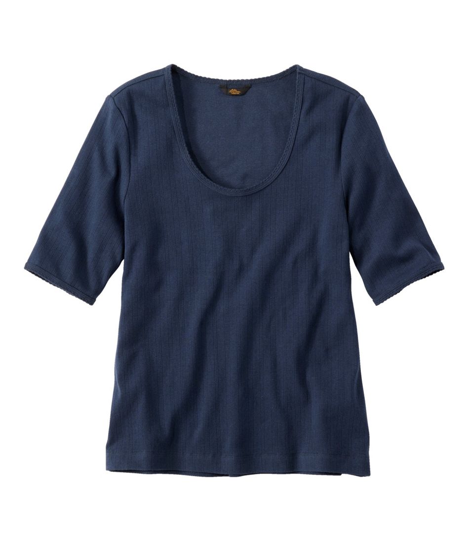 L.L.Bean Outlet | Women's Signature Premium Essential Pointelle Tee, Elbow-Sleeve Scoopneck