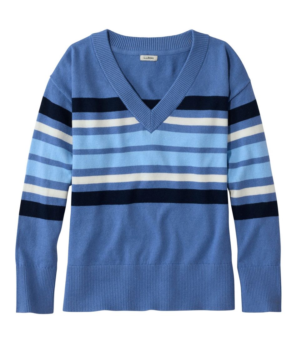 L.L.Bean On Sale | Women's Cotton/Cashmere Sweater, V-Neck Stripe