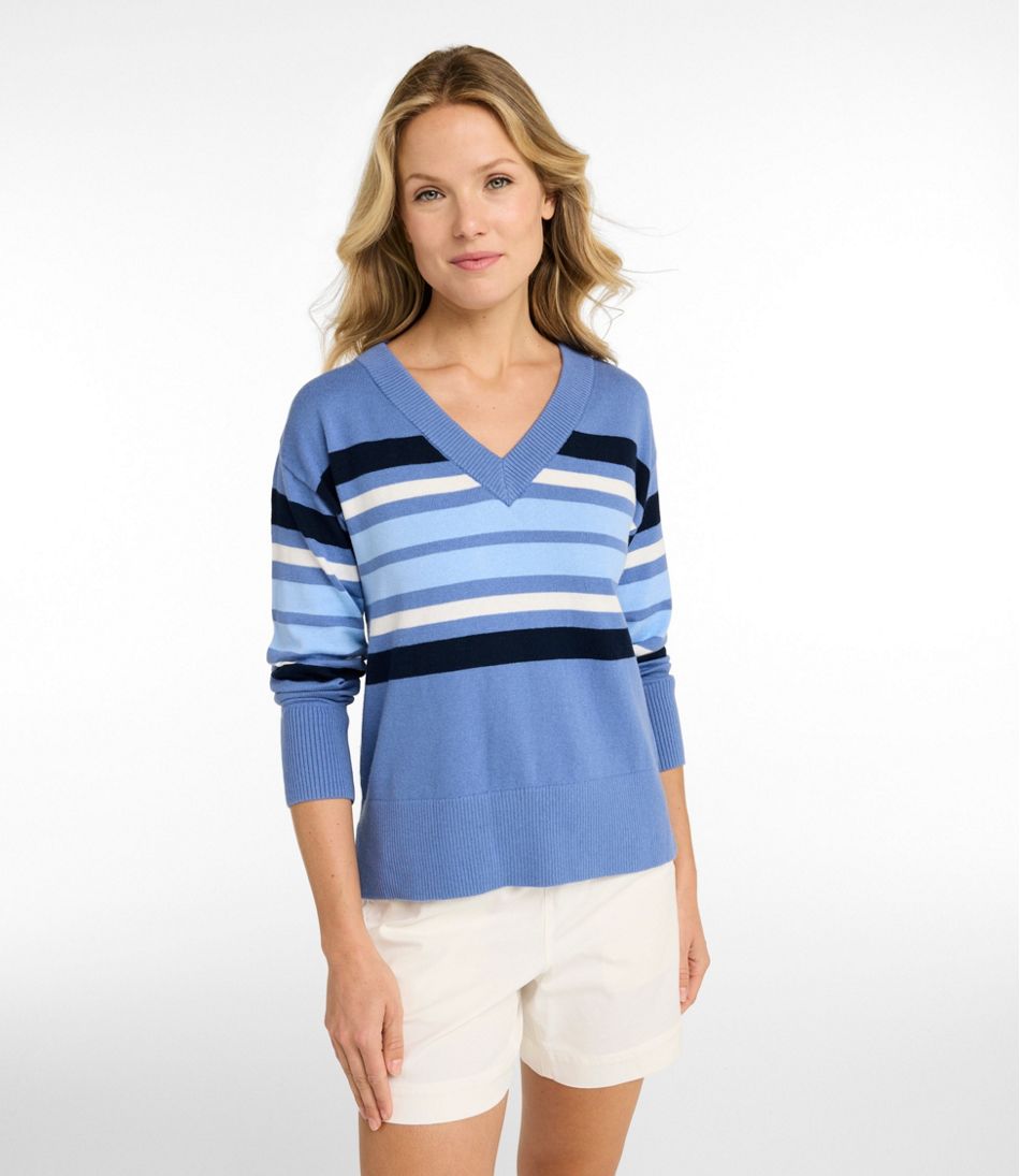 L.L.Bean On Sale | Women's Cotton/Cashmere Sweater, V-Neck Stripe