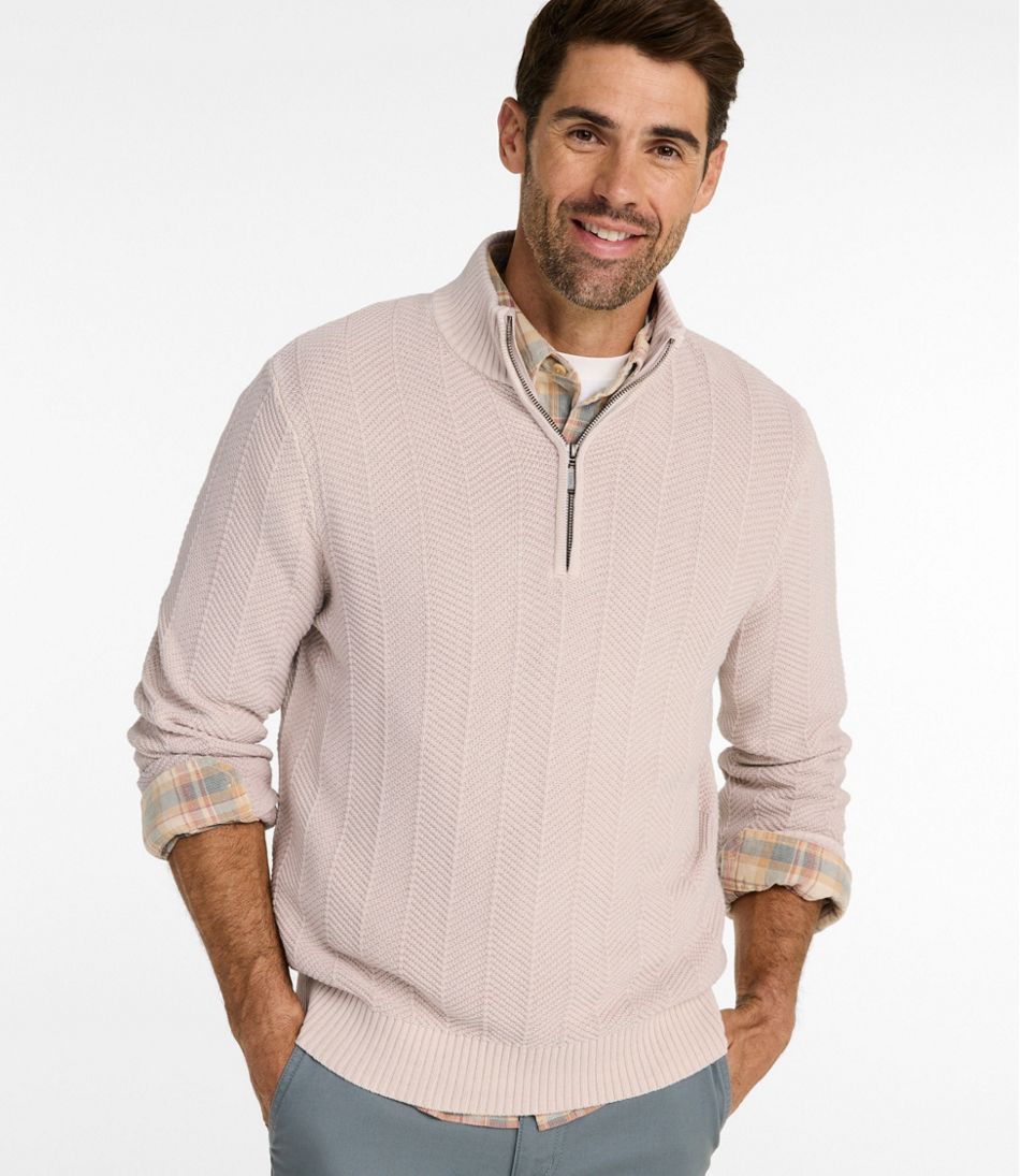 L.L.Bean Discount | Men's Sunwashed Textured Cotton Sweater, Herringbone 1/4 Zip