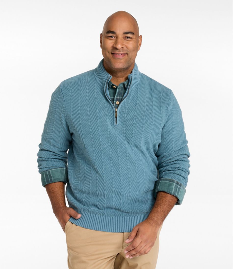 L.L.Bean Discount | Men's Sunwashed Textured Cotton Sweater, Herringbone 1/4 Zip
