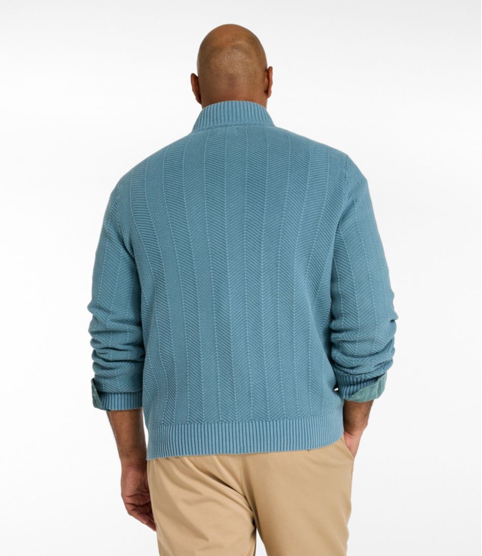 L.L.Bean Discount | Men's Sunwashed Textured Cotton Sweater, Herringbone 1/4 Zip