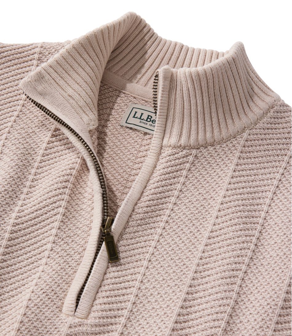 L.L.Bean Discount | Men's Sunwashed Textured Cotton Sweater, Herringbone 1/4 Zip