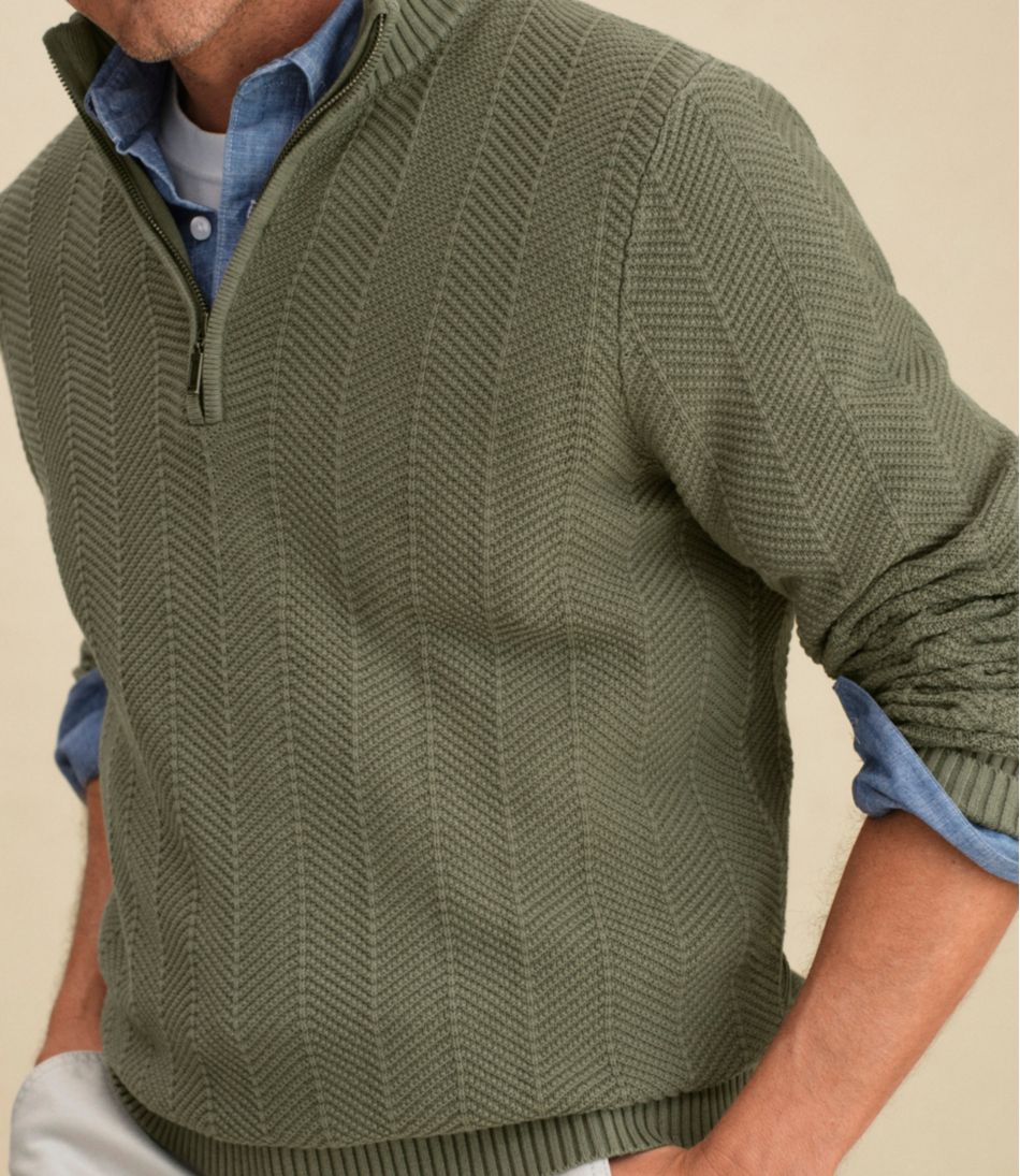 L.L.Bean Discount | Men's Sunwashed Textured Cotton Sweater, Herringbone 1/4 Zip