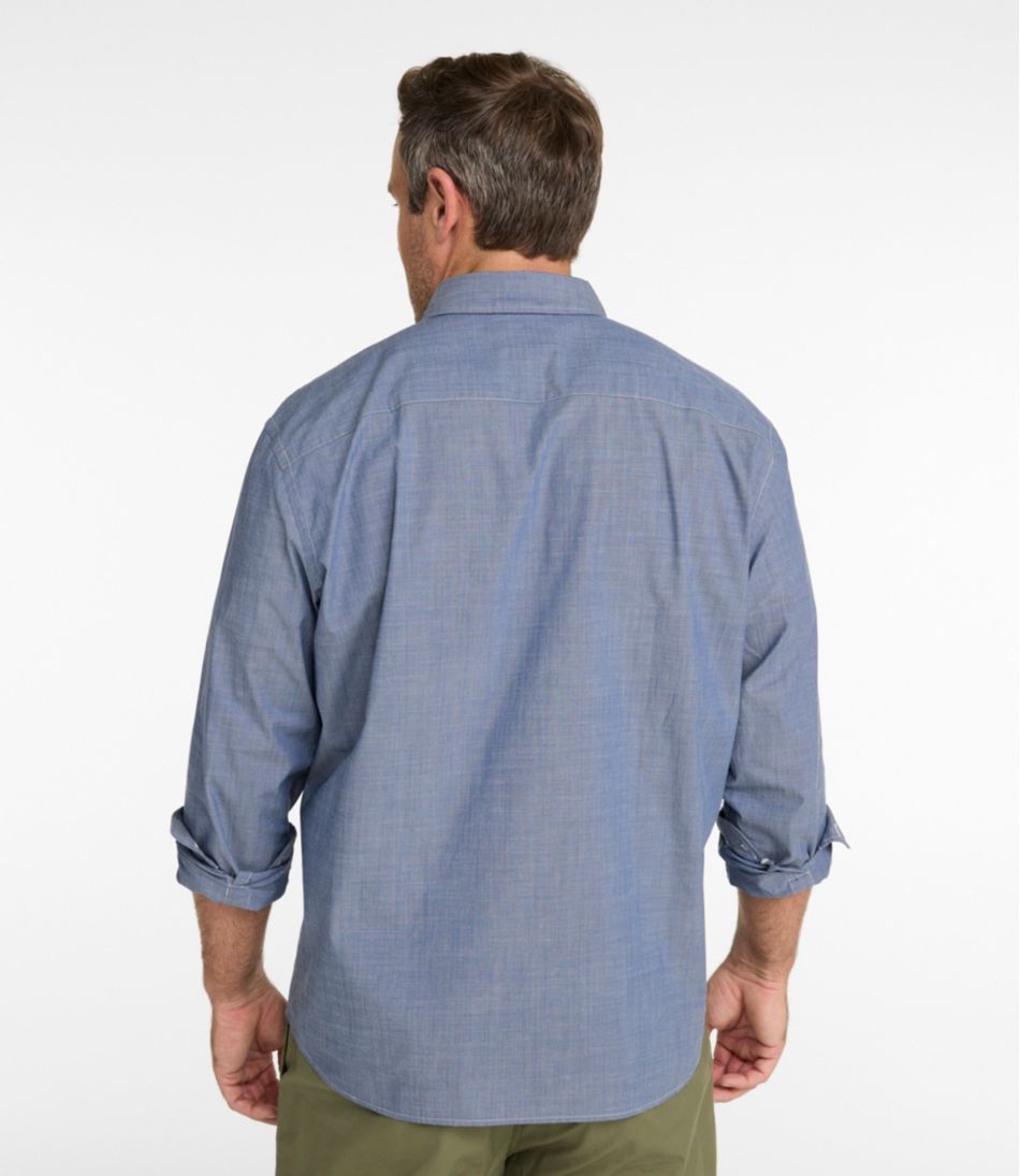 L.L.Bean New | Men's Comfort Stretch Performance® Chambray Shirt, Long-Sleeve, Slightly Fitted Untucked Fit