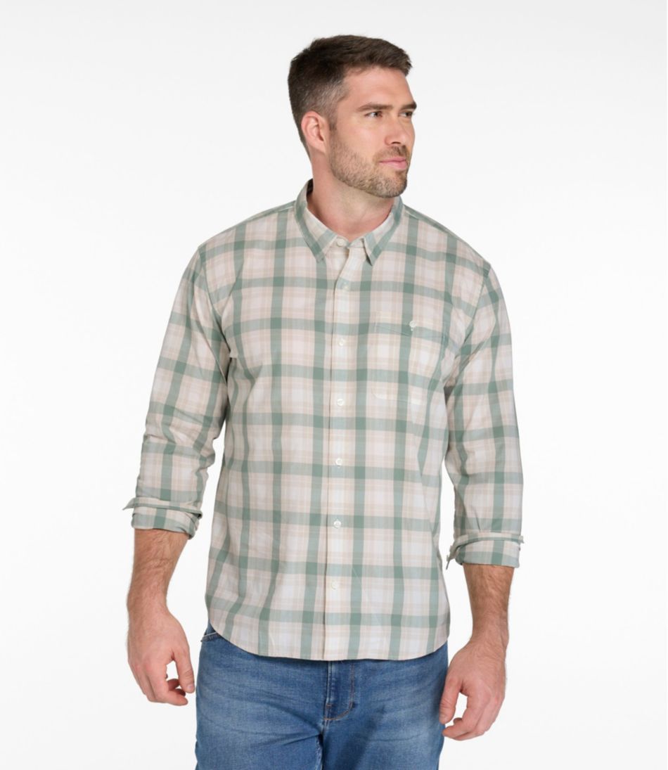 L.L.Bean Online | Men's Comfort Stretch Performance® Chambray Shirt, Long-Sleeve, Slightly Fitted Untucked Fit, Plaid