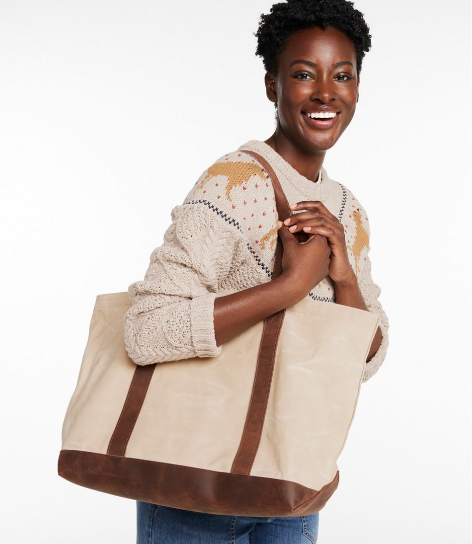L.L.Bean Online | Leather-Trim Waxed Canvas Tote