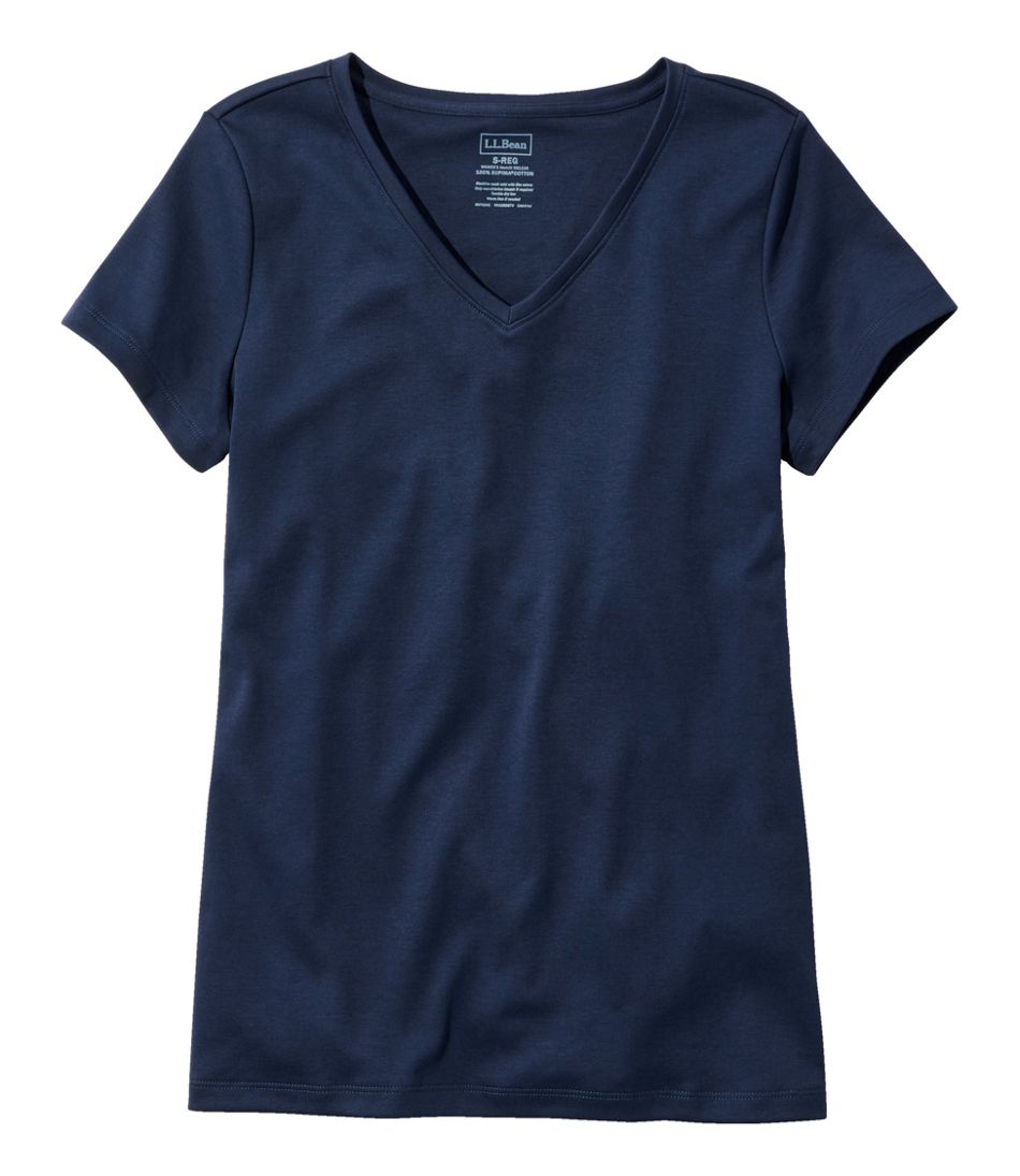 L.L.Bean Sale | Women's Pima Cotton Shaped V-Neck, Short-Sleeve