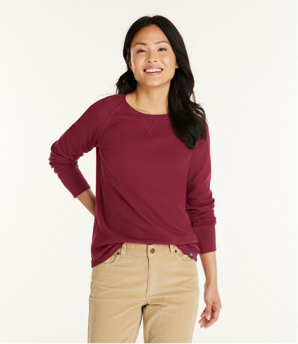 L.L.Bean For Sale | Women's Unshrinkable Mini-Waffle Tee, Long-Sleeve Crewneck
