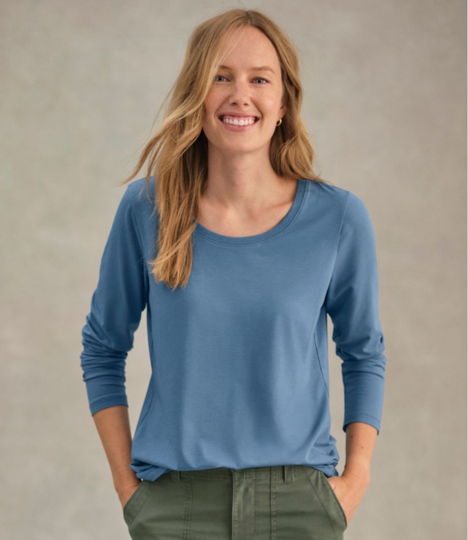 L.L.Bean On Sale | Women's Soft Stretch Supima-Blend Tee, Scoopneck Long-Sleeve
