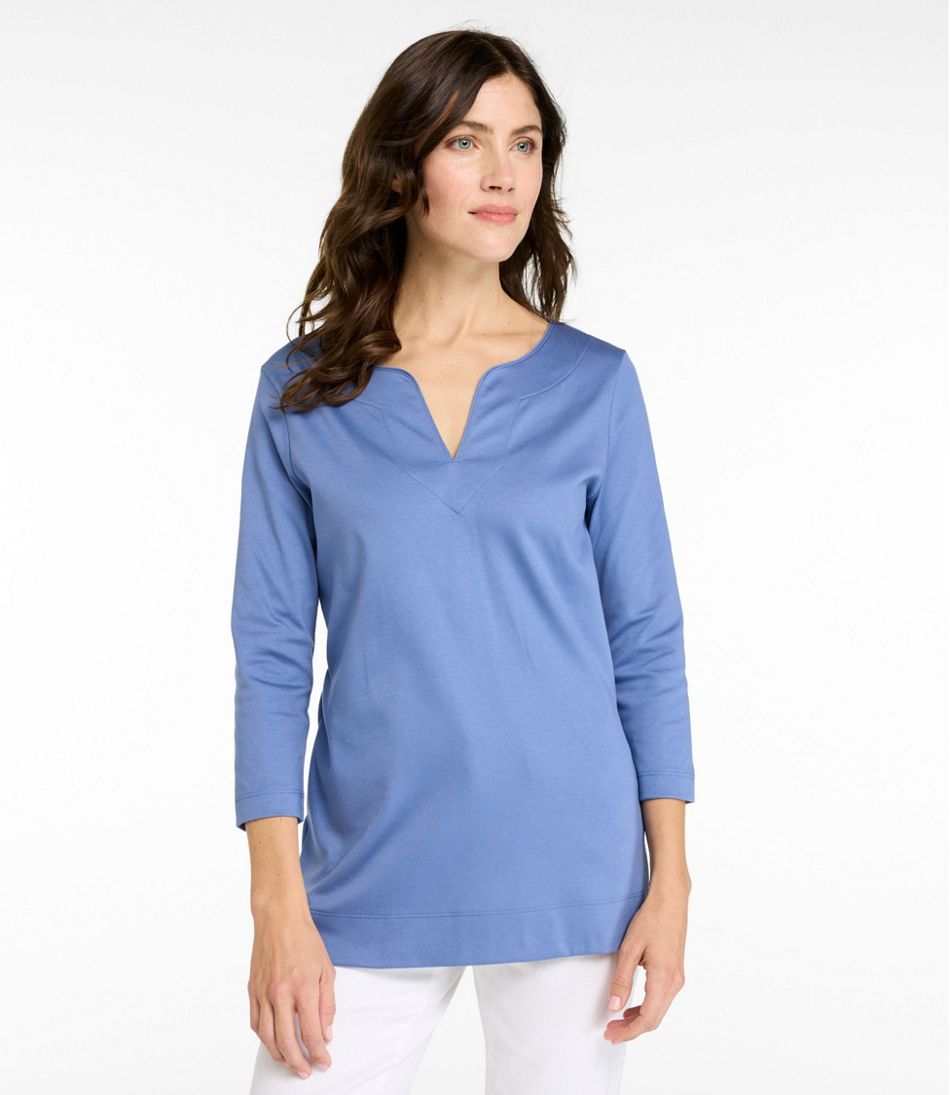 L.L.Bean On Sale | Women's Pima Cotton Tunic, Three-Quarter-Sleeve Splitneck
