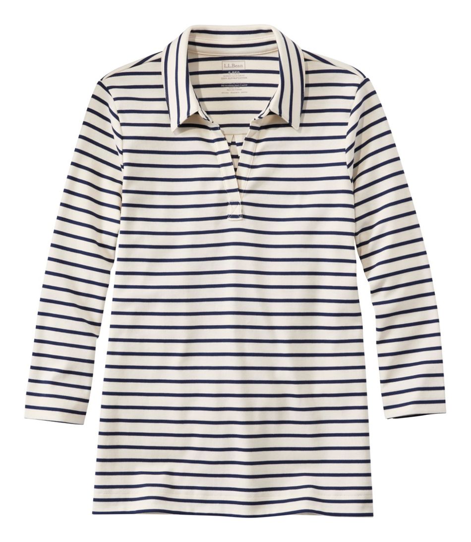 L.L.Bean For Sale | Women's Pima Cotton Tee, Three-Quarter-Sleeve Polo Stripe