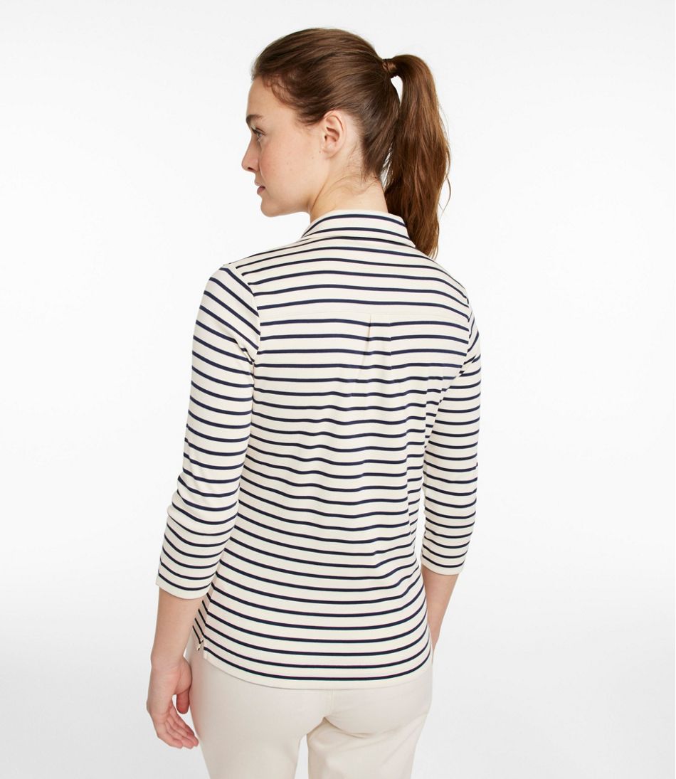 L.L.Bean For Sale | Women's Pima Cotton Tee, Three-Quarter-Sleeve Polo Stripe