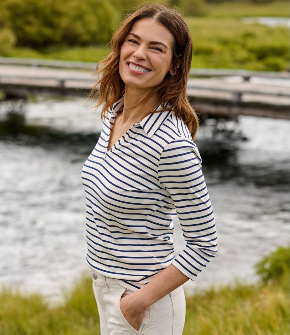 L.L.Bean For Sale | Women's Pima Cotton Tee, Three-Quarter-Sleeve Polo Stripe