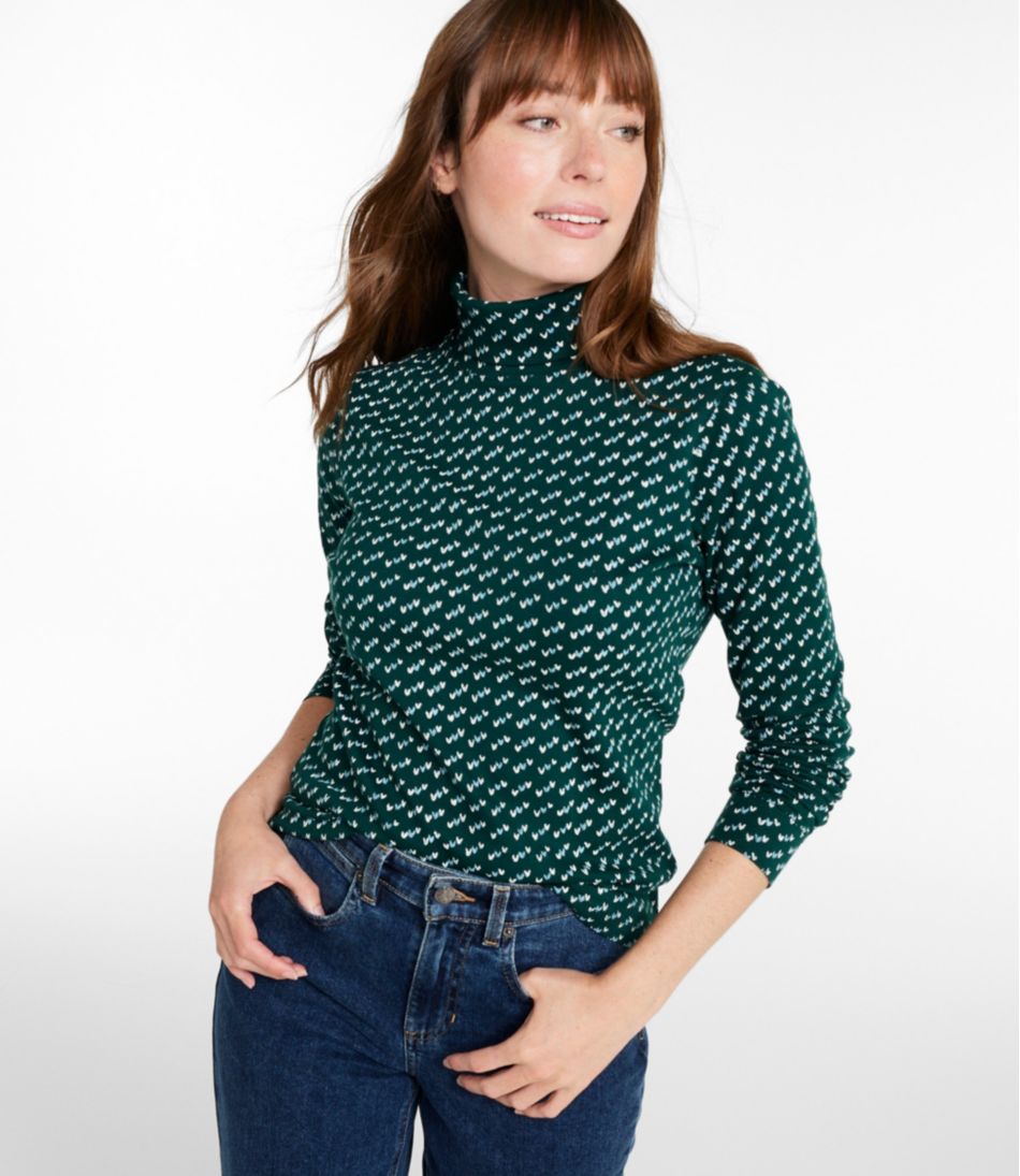 L.L.Bean New | Women's Interlock Turtleneck, Long-Sleeve Allover Print