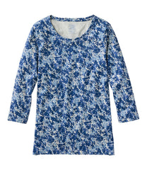 L.L.Bean | Women's Pima Cotton Shaped Jewelneck Tee, Three-Quarter-Sleeve Print