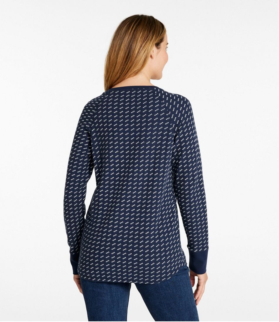L.L.Bean Sale | Women's Unshrinkable Mini-Waffle Tee, Long-Sleeve Crewneck Stripe