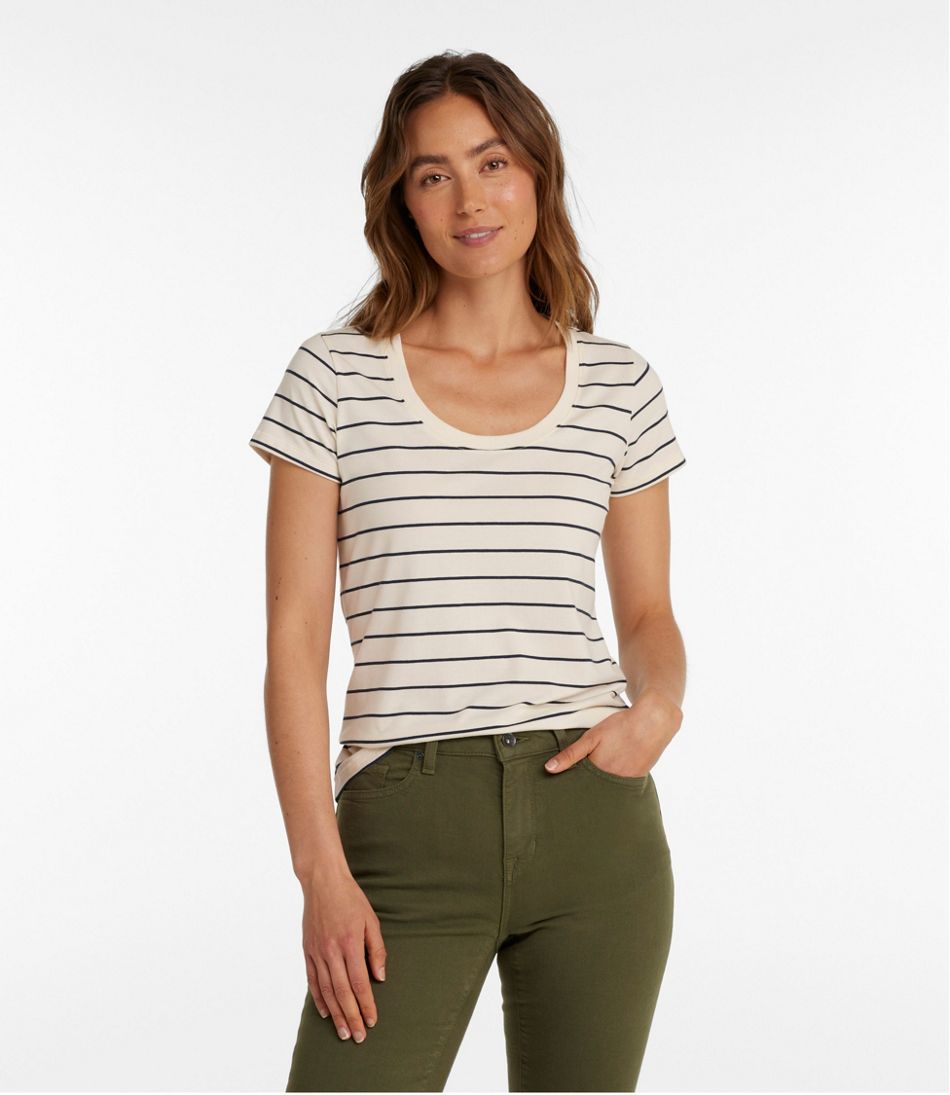 L.L.Bean On Sale | Women's Soft Stretch Supima-Blend Tee, Scoopneck Short-Sleeve Stripe