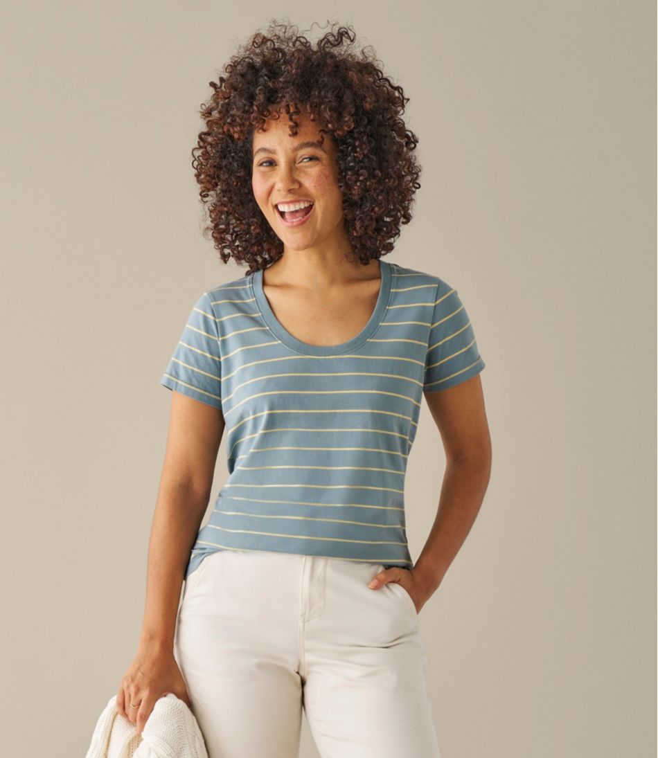 L.L.Bean On Sale | Women's Soft Stretch Supima-Blend Tee, Scoopneck Short-Sleeve Stripe