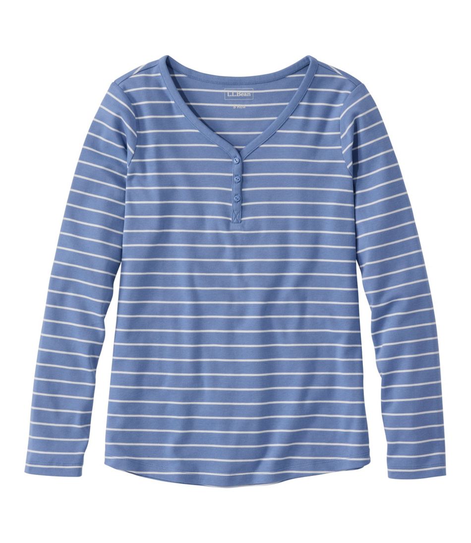L.L.Bean | Women's V-Neck Henley, Long-Sleeve Stripe