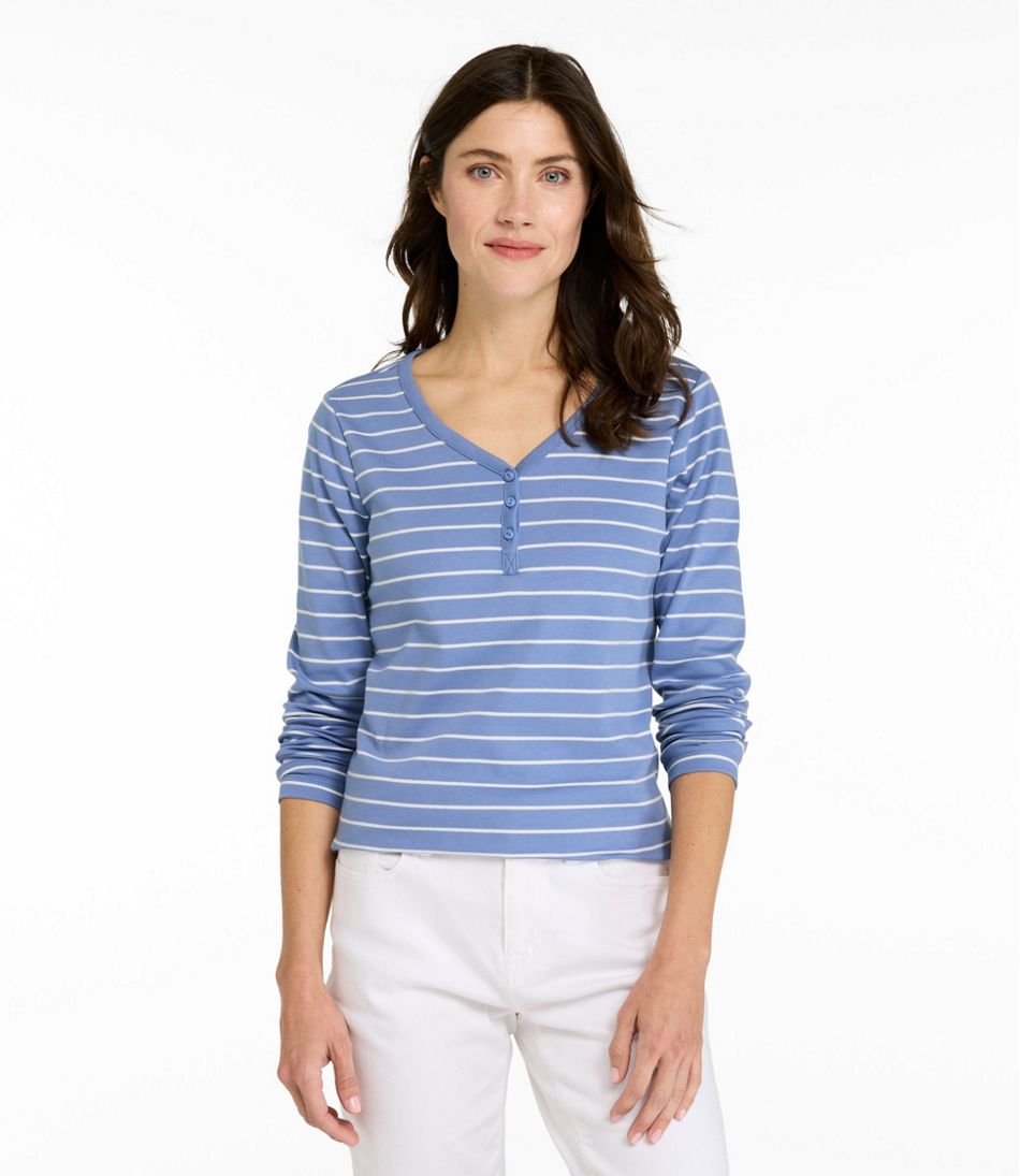 L.L.Bean | Women's V-Neck Henley, Long-Sleeve Stripe