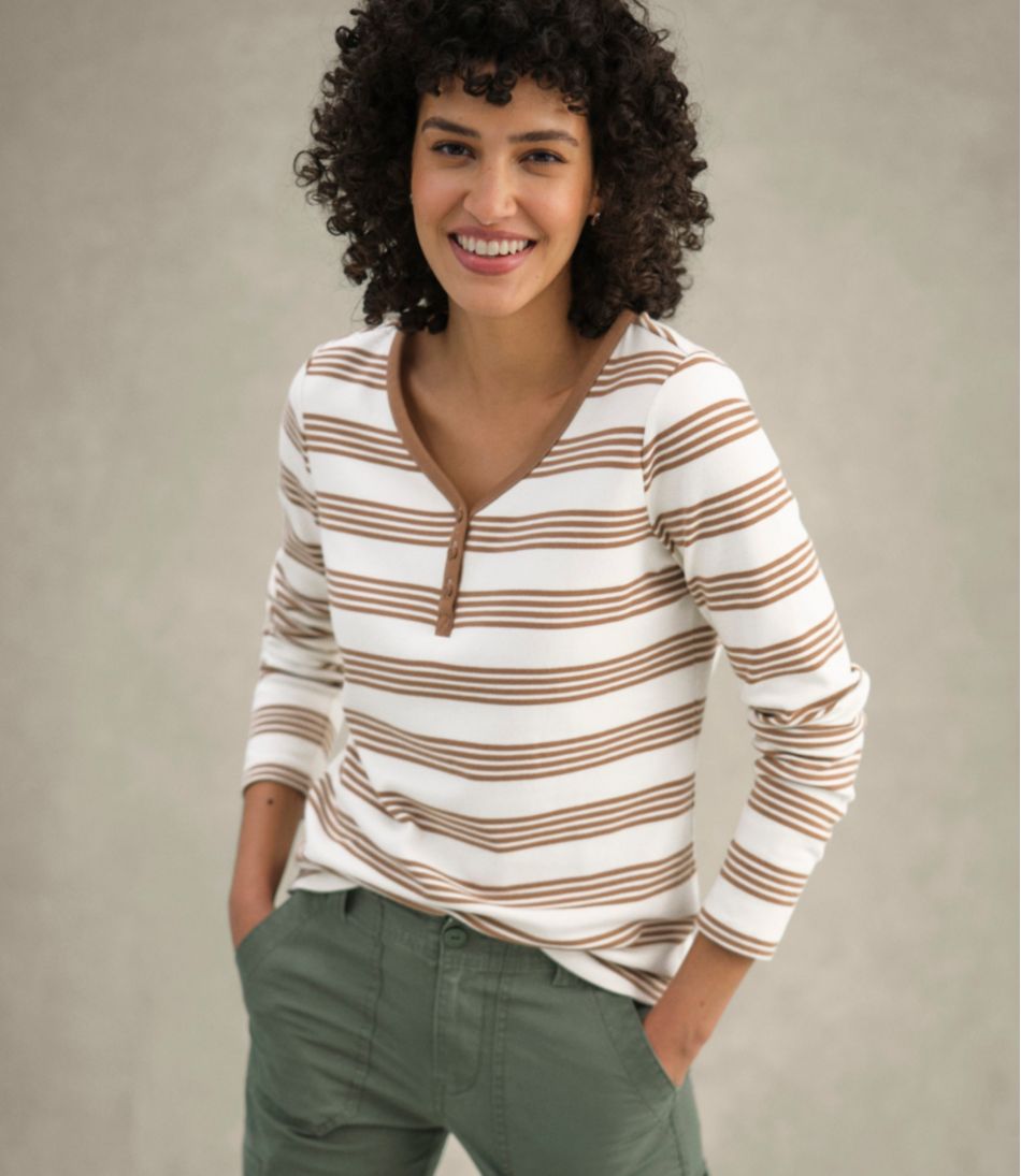L.L.Bean | Women's V-Neck Henley, Long-Sleeve Stripe