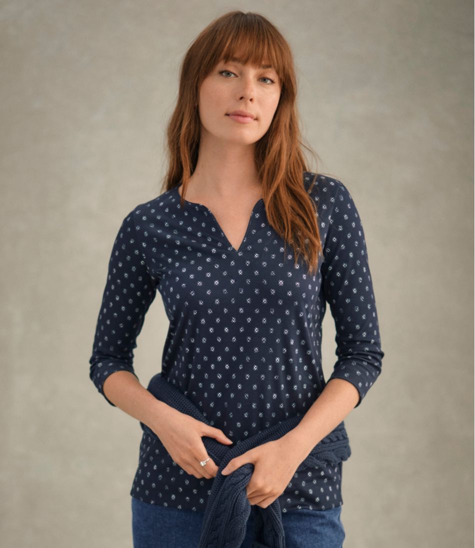L.L.Bean Online | Women's Pima Cotton Tunic, Three-Quarter-Sleeve Splitneck Print