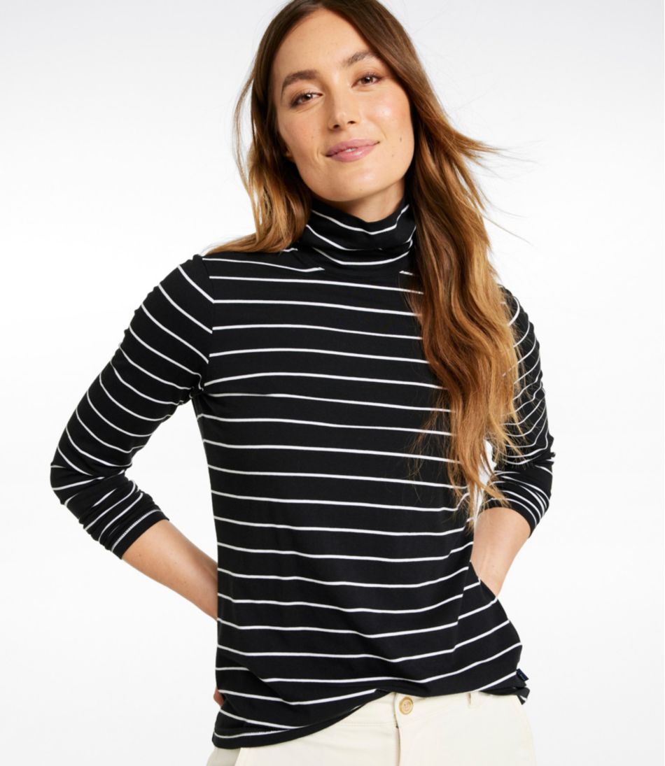 L.L.Bean Discount | Women's Soft Stretch Supima-Blend Tee, Turtleneck Stripe