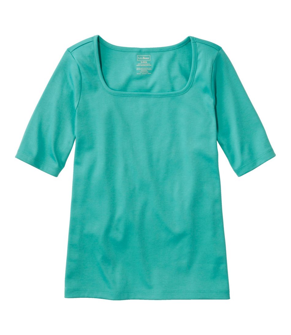 L.L.Bean Outlet | Women's Pima Cotton Tee, Soft Squareneck Elbow-Sleeve