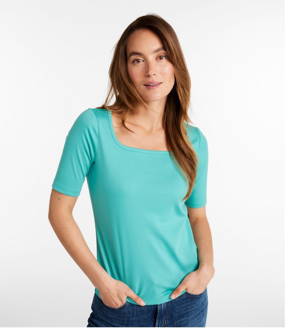 L.L.Bean Outlet | Women's Pima Cotton Tee, Soft Squareneck Elbow-Sleeve